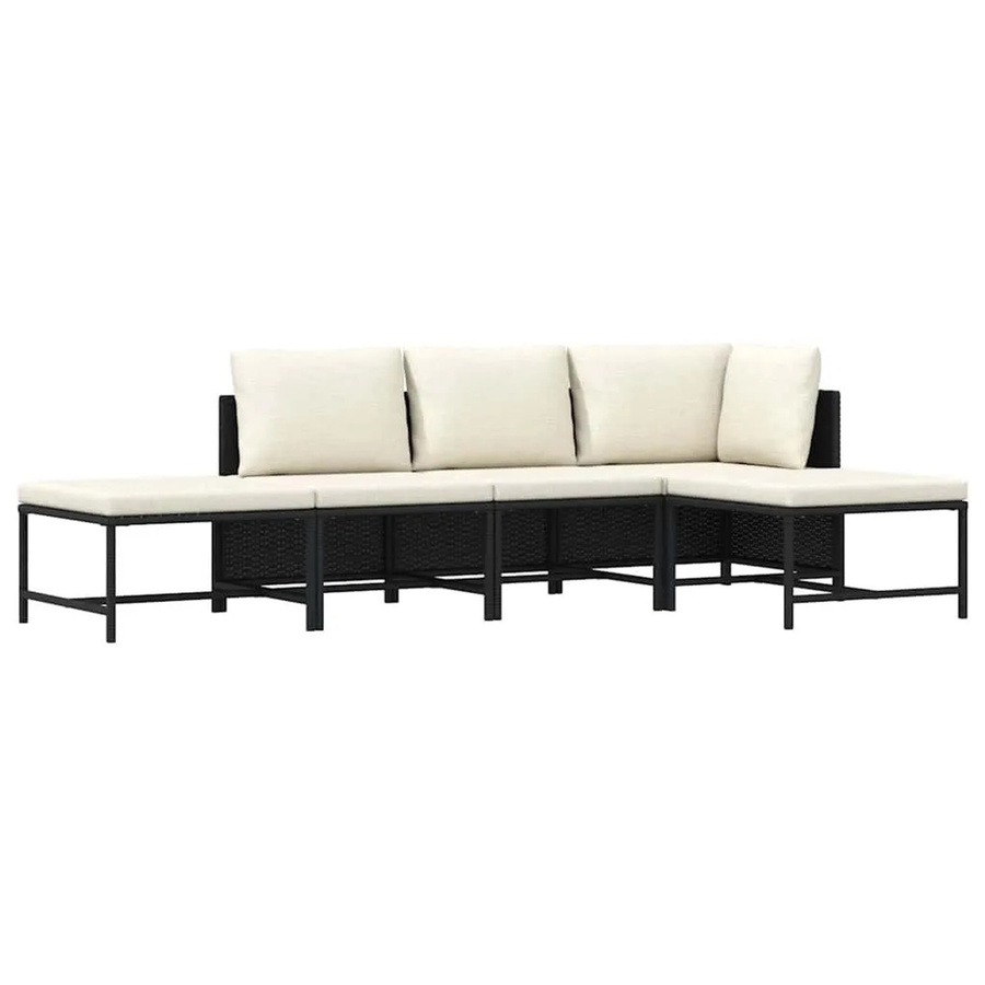 vidaXL 5-teilige Garten-Sofagarnitur in L-Form aus Poly-Rattan und Stahl mit Auflagen in Schwarz und Cremeweiß - Bild 2