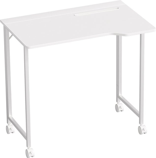 HOMCOM Schreibtisch Weiß, klappbarer Computertisch mit Rollen und Geräteschlitz, platzsparender Bürotisch für Büro und Schlafzimmer, B: 80 cm, T: 52 cm, H: 75 cm - Bild 1