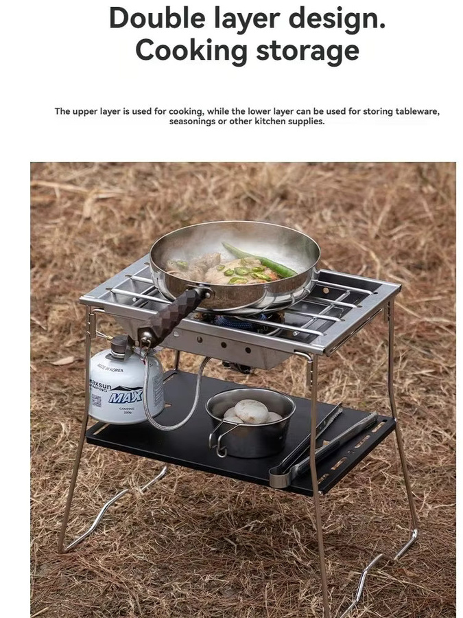 Campingmoon G-38 Outdoor-Klapptischgestell aus Edelstahl in Silber mit robustem Einzelbrückenrahmen-System und Aufbewahrungsfach - Bild 4