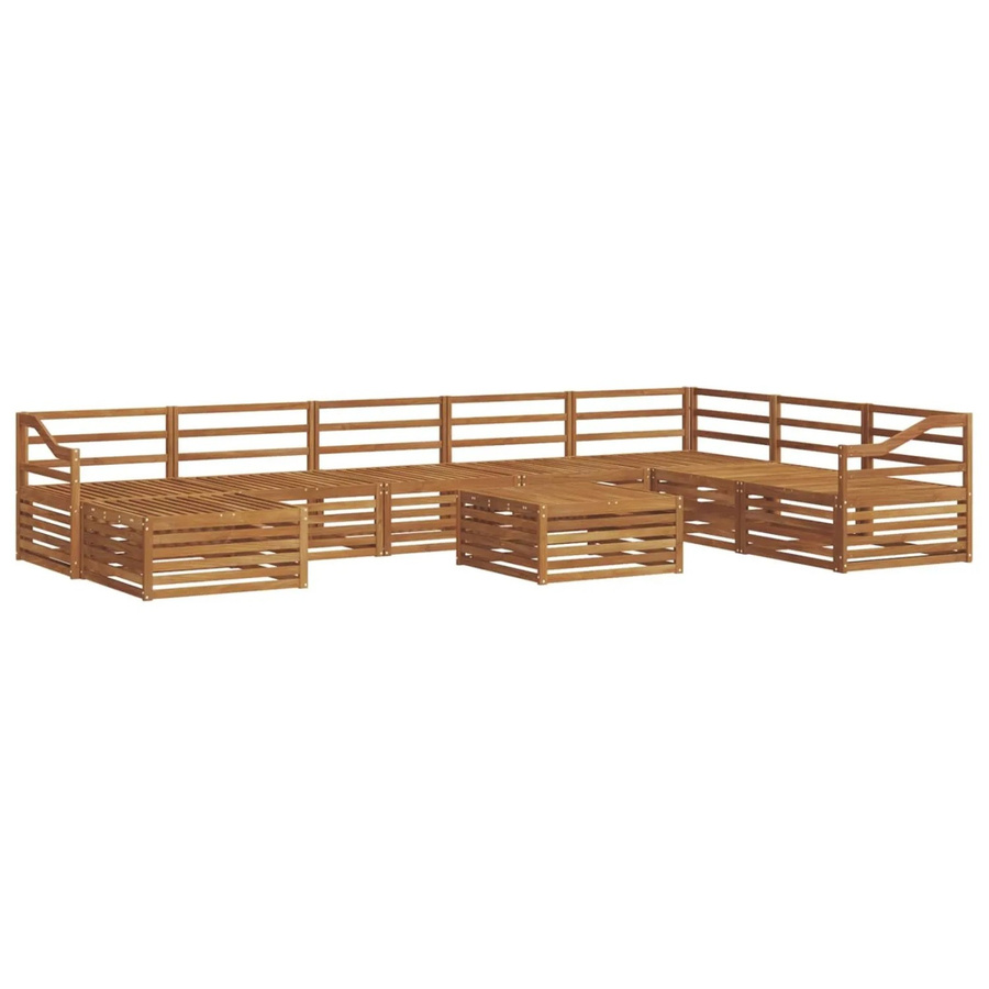 vidaXL Sofagarnitur aus Akazie Massivholz in Braun, 9-teiliges U-Shape Gartenmöbel-Set mit Tisch und Polstern - Bild 2