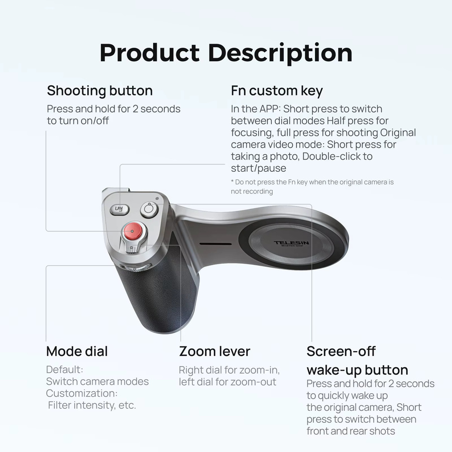 TELESIN Master Magnetischer Smartphone-Kamera-Handgriff mit Fernbedienung in Schwarz für iPhone, HUAWEI und SAMSUNG - Bild 3