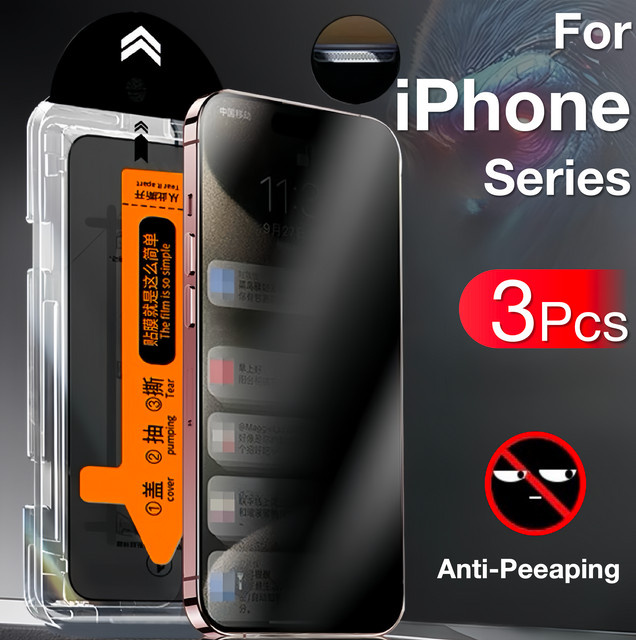 3er-Pack Anti-Peeping Displayschutzfolie aus gehärtetem Glas für Apple iPhone 16e 16 15 Plus Pro Max 14 13 12 11 X XR XS in Transparent - Bild 1