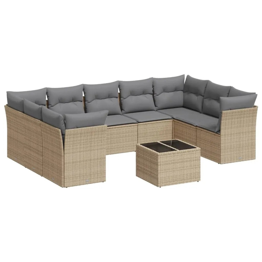 vidaXL 10-teilige Garten-Sofagarnitur aus Poly-Rattan mit Kissen in Beige-Grau - Bild 2