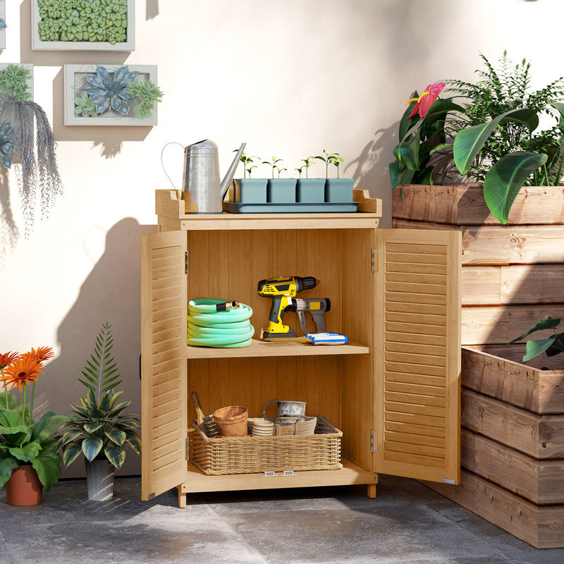 Outsunny Gartenschrank aus Tannenholz in Gelb mit Lamellentüren und Ablagen, B/T/H: 65,5 x 40 x 98,5 cm - Bild 2