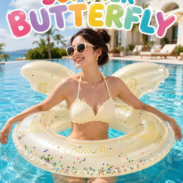 Aufblasbarer Schmetterling-Schwimmring, glitzernd, transparent, 1-teiliges Set - Bild 1