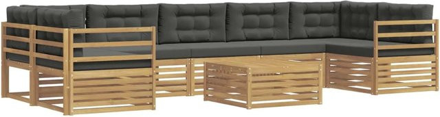 vidaXL Outdoor-Sofagarnitur aus Massivholz Akazie in U-Form, 8-teiliges Set mit Polstern, Weiß und Anthrazit - Bild 1