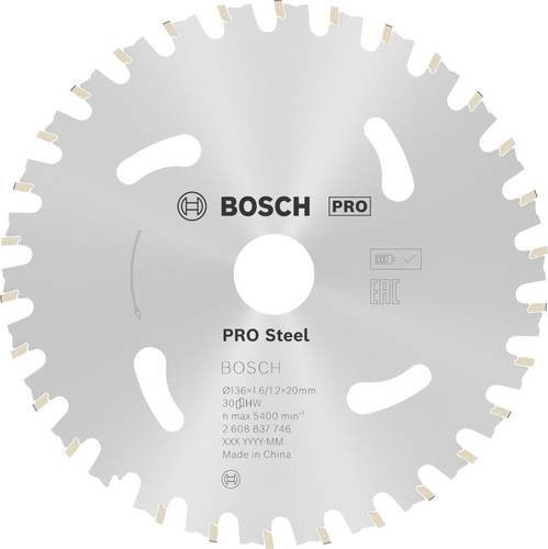 Bosch Kreissägeblatt Standard for Steel für Akkusägen, 30 Zähne, Durchmesser: 136 mm, Bohrung: 20 mm, Farbe: Silber - Bild 1