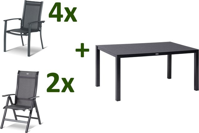 Hartman Alice Garten-Essgruppe aus Aluminium und Textil in Anthrazit/Schwarz mit ausziehbarem Tisch und 6 Stühlen (4 Stapelsessel, 2 Klappstühle), B/T/H: 160 x 95 x 74 cm - Bild 1
