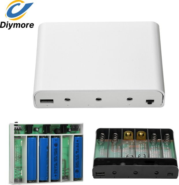 diymore USV unterbrechungsfreie Stromversorgung DIY Power Bank Box in Schwarz für Router, Handy und Modem mit 5V, 9V, 12V Ausgang und Platz für 6x18650 Batterien - Bild 1