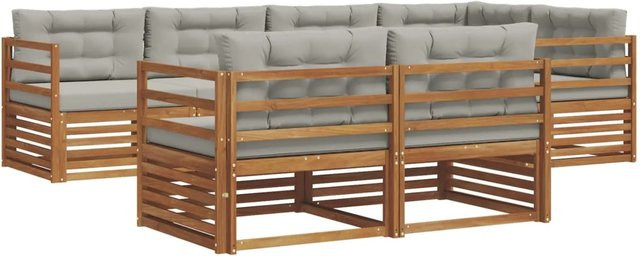 vidaXL Outdoor-Sofagarnitur aus Akazienholz mit Kissen, 22-teiliges Set, Natur und Hellgrau - Bild 1
