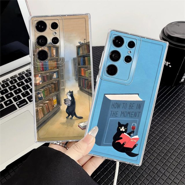 Samsung Smartphone Softcover Bibliothekskatzenhülle in Multicolour für Galaxy S24 Note 20 Ultra S22 FE S20 Plus S25 Edge S23 Ultra S21 - Bild 1