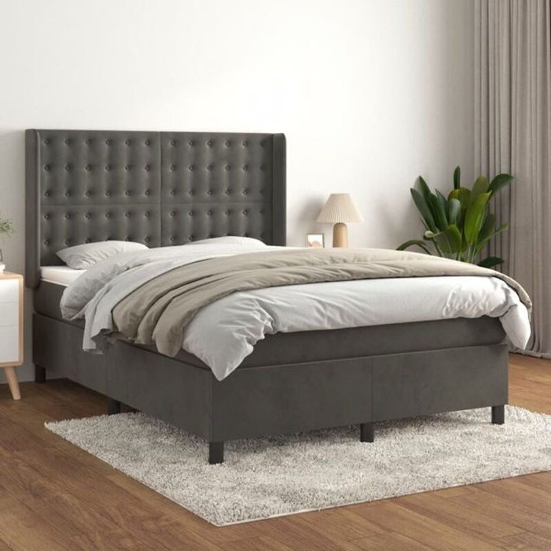 Vidaxl Boxspringbett mit Matratze in Anthrazit aus Samt B/T/H: 140 x 200 x 147 cm - Bild 1