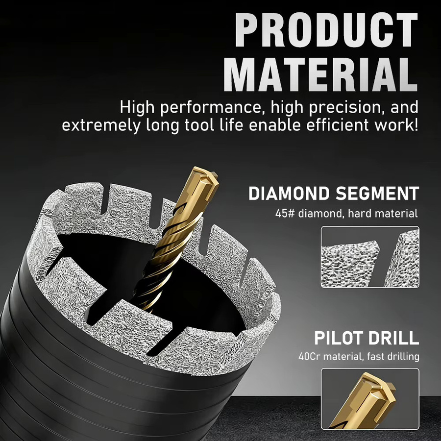 SHENSEN Gelöteter Diamantbohrer mit M16 Gewinde und SDS Plus Schaft für Ziegel, Beton und Stein, Durchmesser: 68 mm, 72 mm, 82 mm - Bild 5