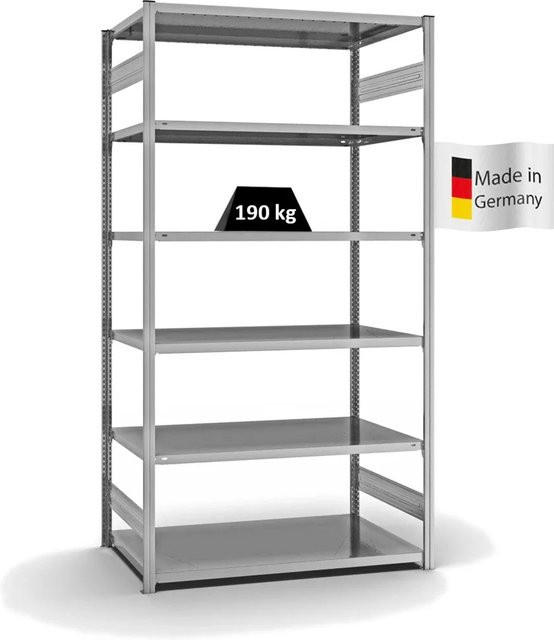 PROREGAL Fachbodenregal Stecksystem T-Profil Light-Duty, verzinkt, Farbe: Silber, H x B x T: 250 x 130 x 80 cm, 6 Ebenen, beidseitig nutzbar - Bild 1