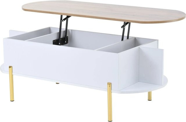 okwish Couchtisch mit höhenverstellbarer Platte und Stauraum in Weiß, B/T/H: 120 x 50 x 43 cm - Bild 1
