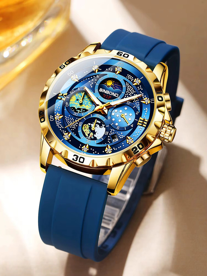BINBOND Chronograph, Quarz, Blau, Gold, Silikon, Herren - Bild 7