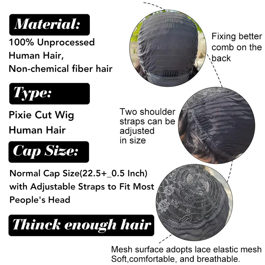 OYM HAIR Wasserwellen-Echthaar-Perücke, Pixie-Schnitt, Damen - Bild 5
