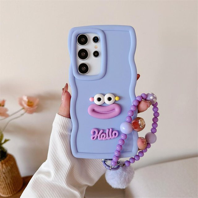 Süße Cartoon Handgelenkkette Wellen Hülle für Samsung Galaxy S25 S24 Ultra S23 S22 S21 S20 Plus FE A55 A54 A35 A16 A15 A36 5G in Lila - Bild 1