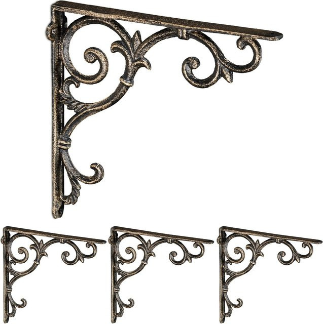 Relaxdays Regalwinkel 4er Set aus Gusseisen in Bronze, B/T/H: 24,5 x 4 x 24,5 cm - Bild 1