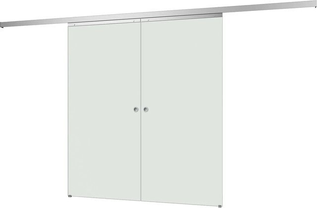 inova Glasschiebetür Vollflächig Satiniert in Weiß und Silber mit Griffmuschel, B/H: 151,0 x 203,5 cm - Bild 1