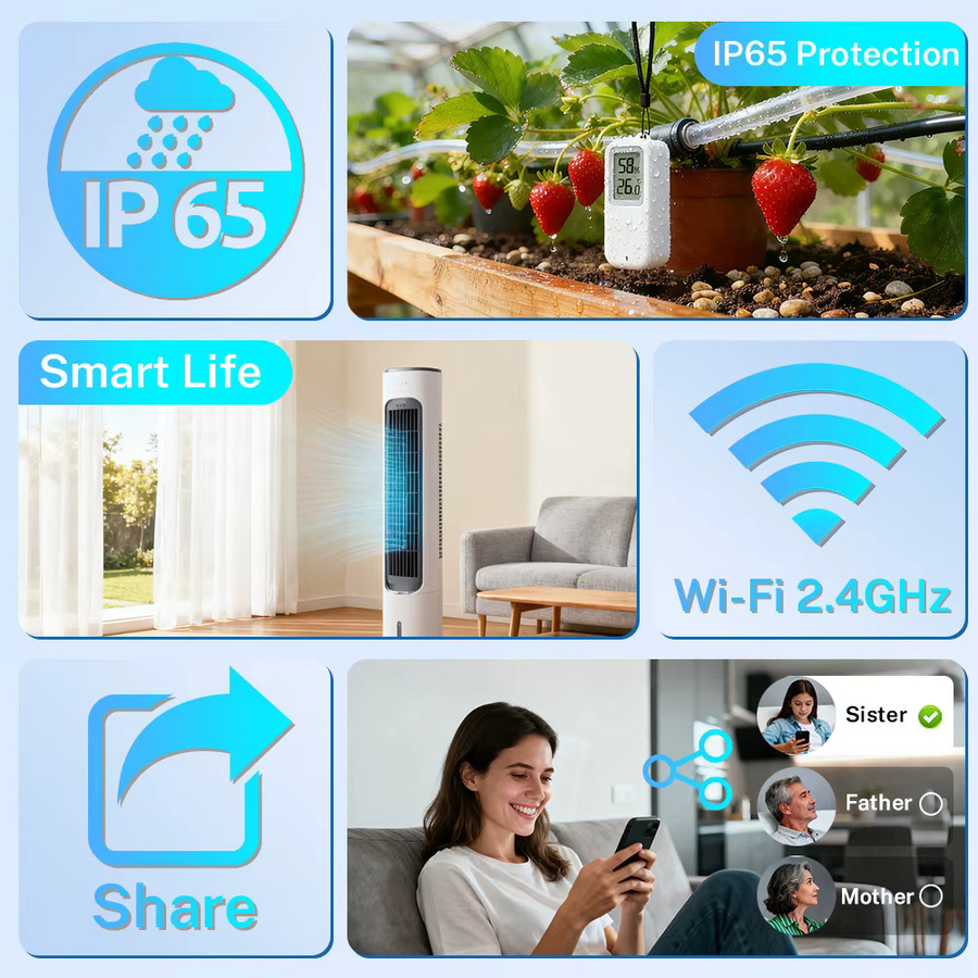 Tuya Mini Smart WiFi Thermometer Hygrometer in Weiß, IP65 Wasserdicht, Temperatur und Feuchtigkeit Sensor mit SmartLife Integration für Alexa und Yandex - Bild 2