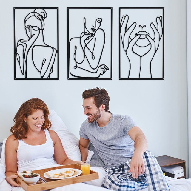 DDPNKL 3-teilige Metall-Wandkunst in Schwarz: Minimalistische abstrakte Silhouetten als moderne Galerie-Dekoration - Bild 1