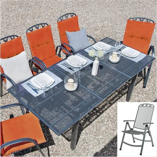 Greemotion Toulouse Gartenmöbel-Set, 9-teilig mit 8 Klappsesseln und Ausziehtisch, Anthrazit/Grau - Bild 1