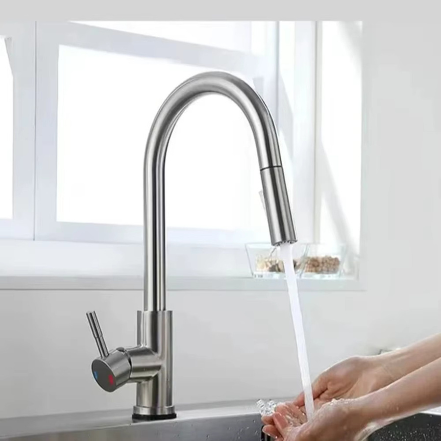 DQOK Küchenarmatur aus Edelstahl mit herausziehbarer Brause in Schwarz und Silber (gebürstetes Nickel) - Bild 4