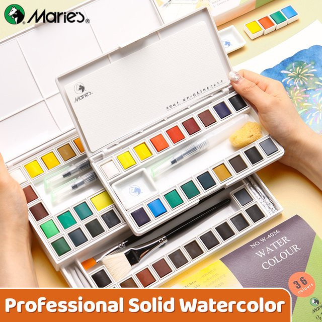 Marie's Aquarellfarben-Set mit nachfüllbaren Wasserstiften, Porzellanteller, Schwamm und Aquarellpapier in Multicolor - Bild 1
