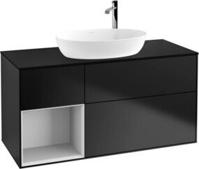 V&B Waschtischunterschrank Finion mit Wandbeleuchtung, Farbe: Weiß und Schwarz lackiert, Breite: 120 cm, Tiefe: 50,1 cm, Höhe: 50,1 cm - Bild 1