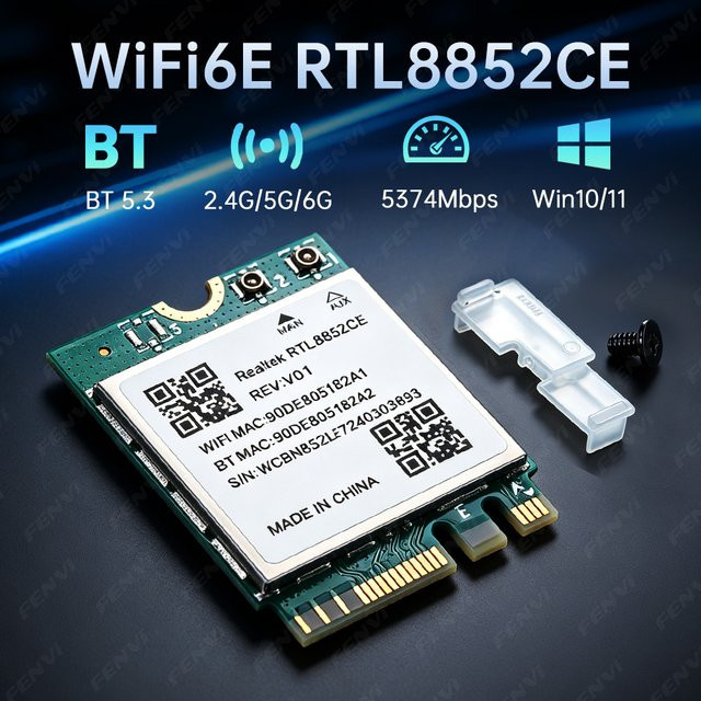 Fenvi WiFi 6E M.2 Netzwerkkarte mit Bluetooth 5.3, RTL8852CE Tri-Band WLAN Adapter für PC, 5400Mbps, 2,4G/5G/6GHz, kompatibel mit Windows 10/11 - Bild 1