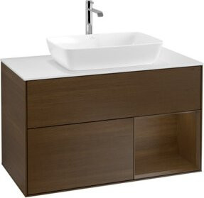 V&B Finion Waschtischunterschrank mit Wellenstruktur und Wandbeleuchtung in Weiß, Breite: 100 cm, Höhe: 50,1 cm, Tiefe: 50,1 cm - Bild 1