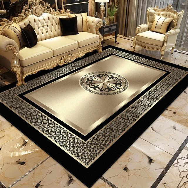 Goldener Luxusteppich Karpetti mit Streifenmuster, weich und rutschfest, B/T: 160 x 200 cm - Bild 1