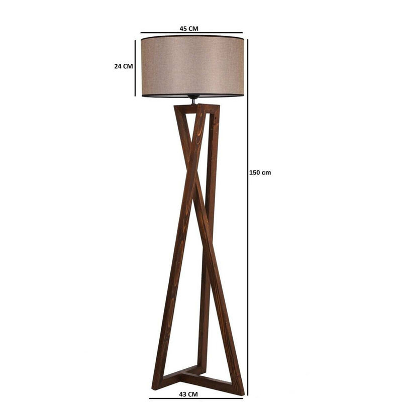 Opviq Stehlampe aus Holz und Stoff in Braun mit E27 Fassung, B/T/H: 45 x 45 x 149 cm - Bild 2