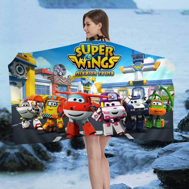 Potdemiel Super Wings Cartoon Mikrofaser-Strandtuch für Kinder, schnelltrocknendes Handtuch in Multicolour - Bild 1