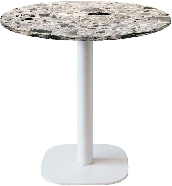RestooTab Tisch Round runder Beistelltisch mit Terrazzo-Platte in Grau und weißem Gestell, H: 75 cm, Ø: 70 cm - Bild 1