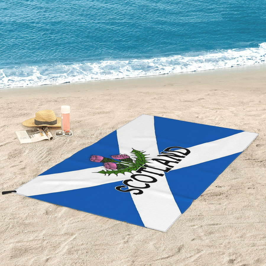Schottland Saltire Flagge Strandtuch mit St. Andreas Kreuz und Distel, blau-weiß, Mikrofaser, B: 30 cm, H: 60 cm - Bild 4