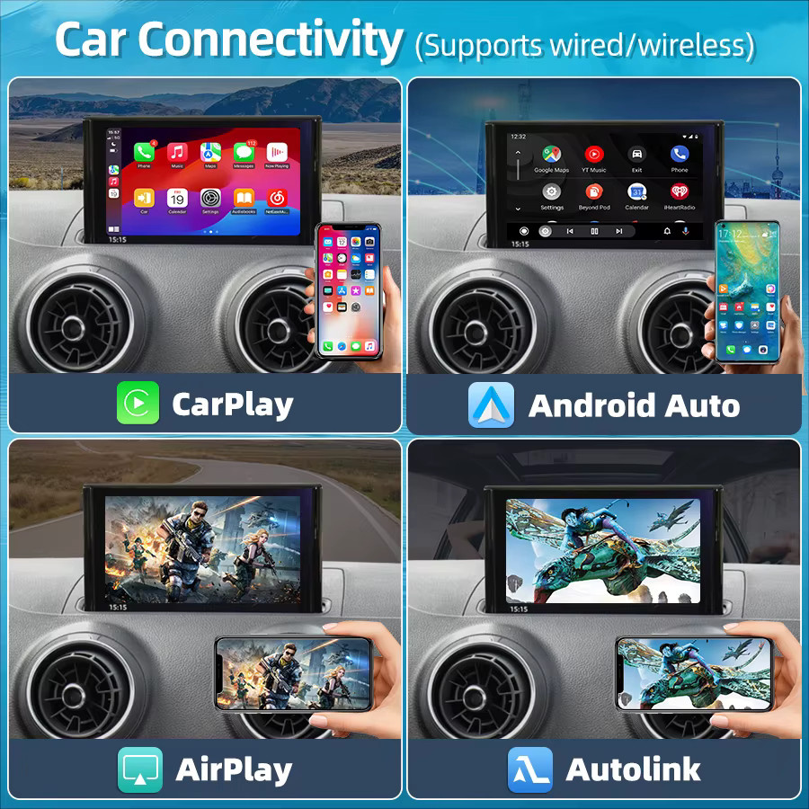 Junsun Android Auto und Wireless CarPlay Interface für Audi A3 8V und Q2 8P (2013-2018) mit Mirror Link, AirPlay, Bluetooth, USB und Rückfahrkamera in Schwarz - Bild 2