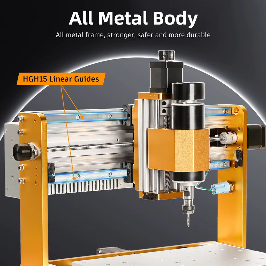 JEEL 3018 Pro Ultra CNC-Fräsmaschine 500W Vollmetall-Graviermaschine in Gold mit GRBL Offline, Endschalter und E-Stop für Metall, Holz, Acryl, PCB und MDF - Bild 2
