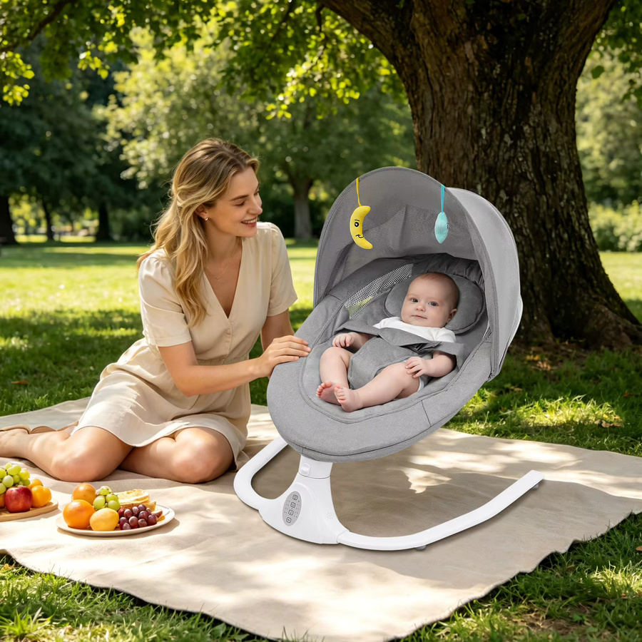 Elektrische Babywippe in Blau mit verstellbarer Schaukelfunktion, Bluetooth-Musik und Fernbedienung für Säuglinge von 0 bis 18 Monaten - Bild 2