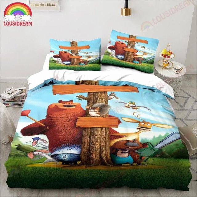 Bettwäscheset Grizzy und die Lemminge aus Mikrofaser in Orange mit 3D-Druck, B/H: 135 x 200 cm - Bild 1