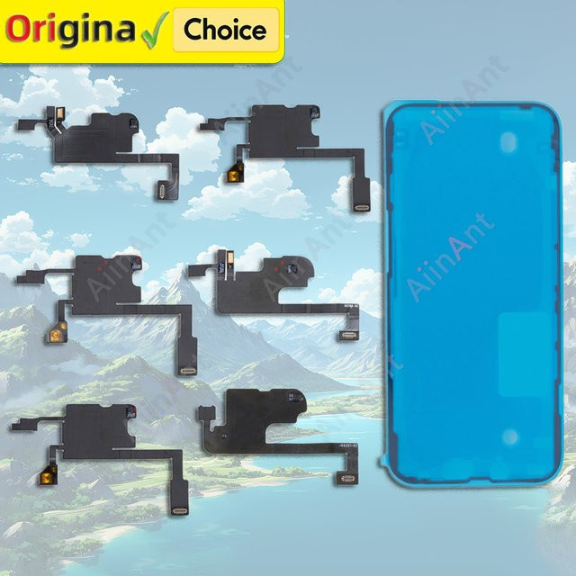 Apple Ersatzteil Flexkabel für iPhone 15 14 13 Pro Max Plus mit Näherungs- und Lichtsensor sowie Lautsprecher-Earpiece und Aufkleber in Schwarz - Bild 1