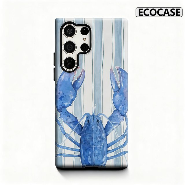 Potdemiel Handyhülle mit blauen Hummerstreifen für Samsung Galaxy S25 Ultra, S24 und S23 Ultra Plus mit glänzender doppellagiger Rückseite - Bild 1