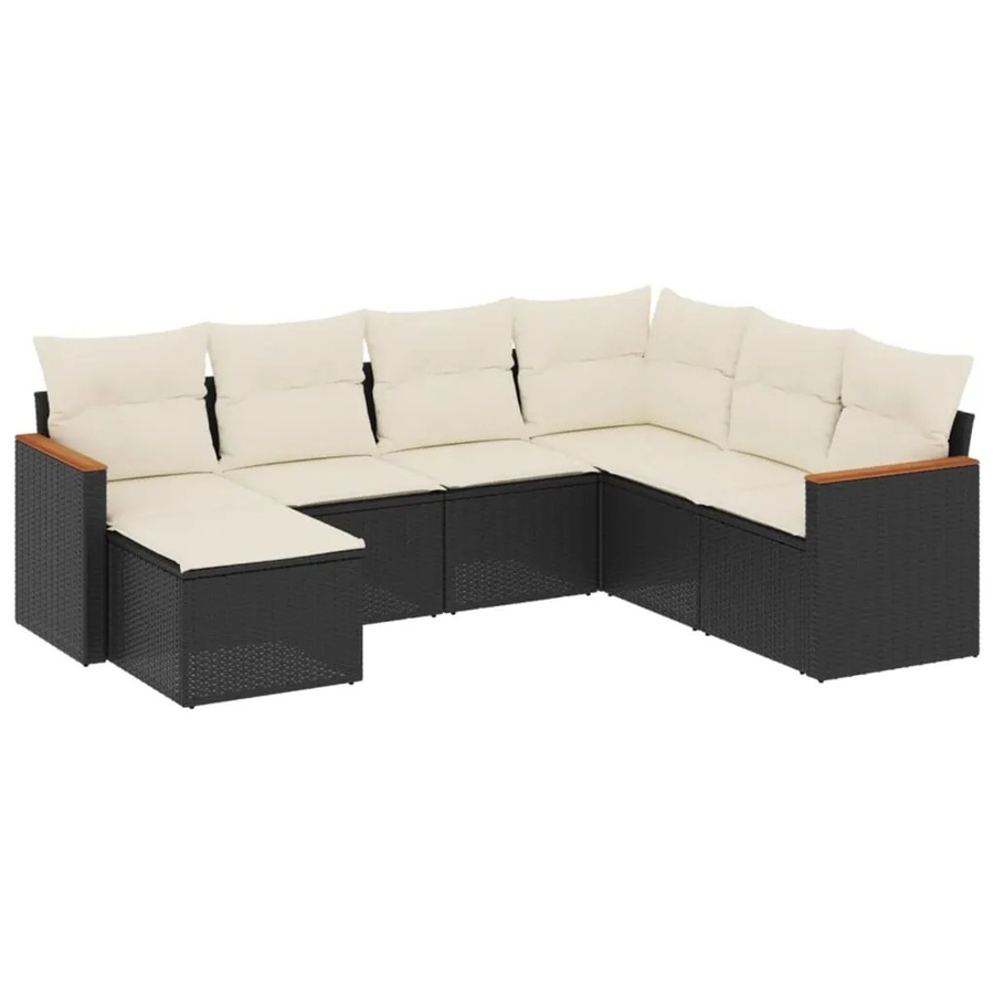 vidaXL 7-teilige Garten-Sofagarnitur in L-Form aus Poly-Rattan und pulverbeschichtetem Stahl in Schwarz mit Kissen - Bild 2