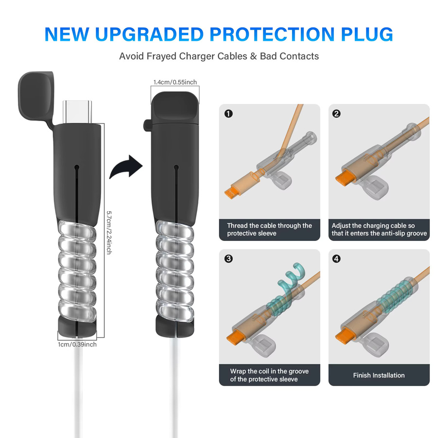 UMUST Ladekabel-Wickelschutz aus Silikon mit Spule für USB-C und USB-A, Kabelabdeckung und Steckerschutz in Schwarz oder Weiß - Bild 2