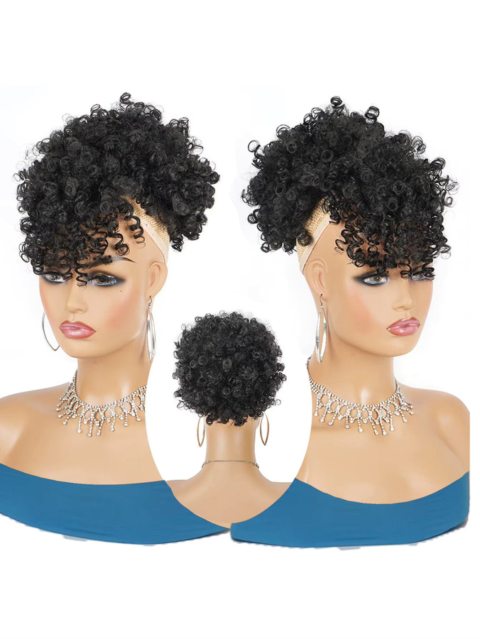 Afro Puff Pferdeschwanz mit Pony, Haarverlängerung für Damen, kurz lockig - Bild 2