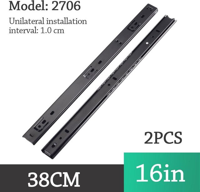 2 Stück YULIN Schubladenauszüge mit Stahlkugellager als Vollauszug, Farbe: Silber/Schwarz, Breite: 10 mm, Länge: 33 cm, 38 cm - Bild 1
