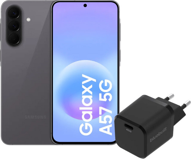 Samsung Galaxy A57 5G Smartphone 128GB Grau inklusive BlueBuilt 45W USB-C Ladegerät Schwarz - Bild 1