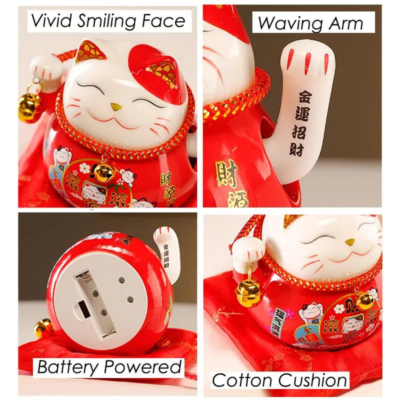Winkende Glückskatze Maneki-Neko aus Keramik von cerakorie, batteriebetrieben, Japanischer Stil, Höhe: 11,4 cm - Bild 2