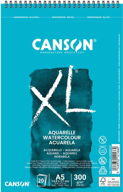 Canson XL Aquarell Spiralblock DIN A5 mit 20 Blatt und 300g/m² - Bild 1